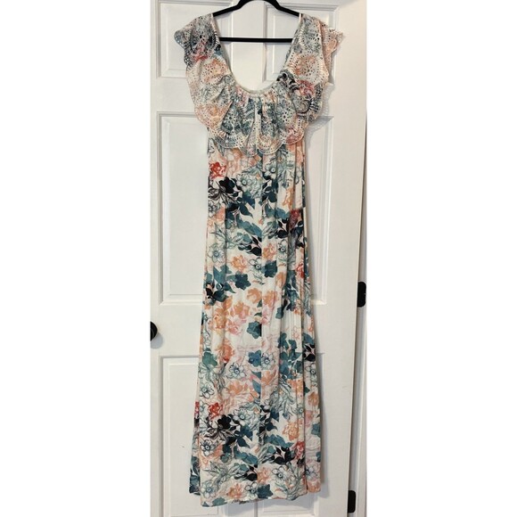 Lovers Friends Revolve Anemone Maxi Dress Medium Floral Off Shoulder Preppy Boho - Picture 9 of 11